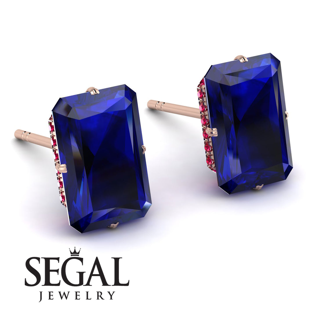 Hidden Halo Emerald Cut Sapphire Earrings - Vanessa No. 59