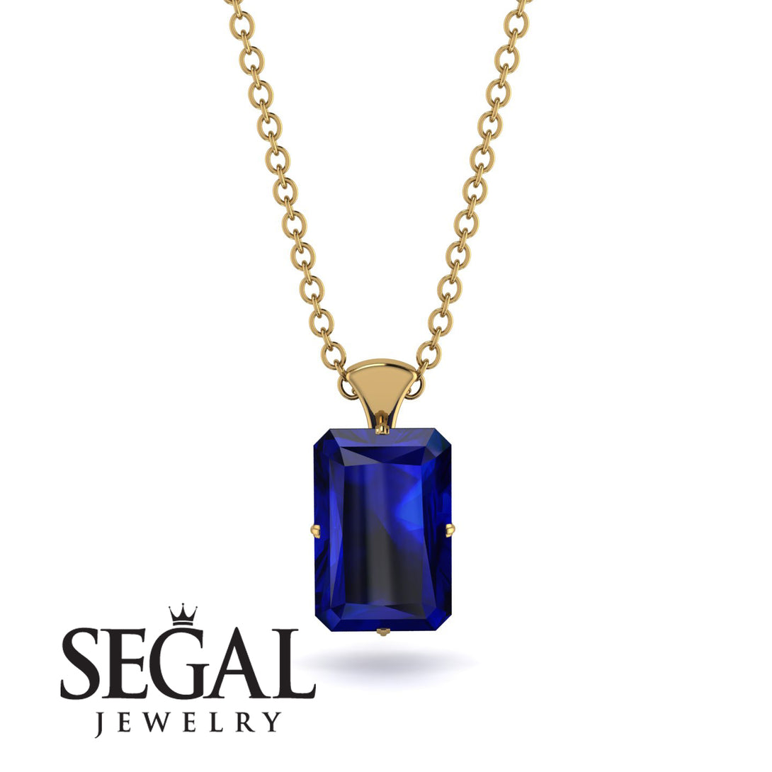 Hidden Halo Emerald Cut Sapphire Necklace - Vanessa No. 13