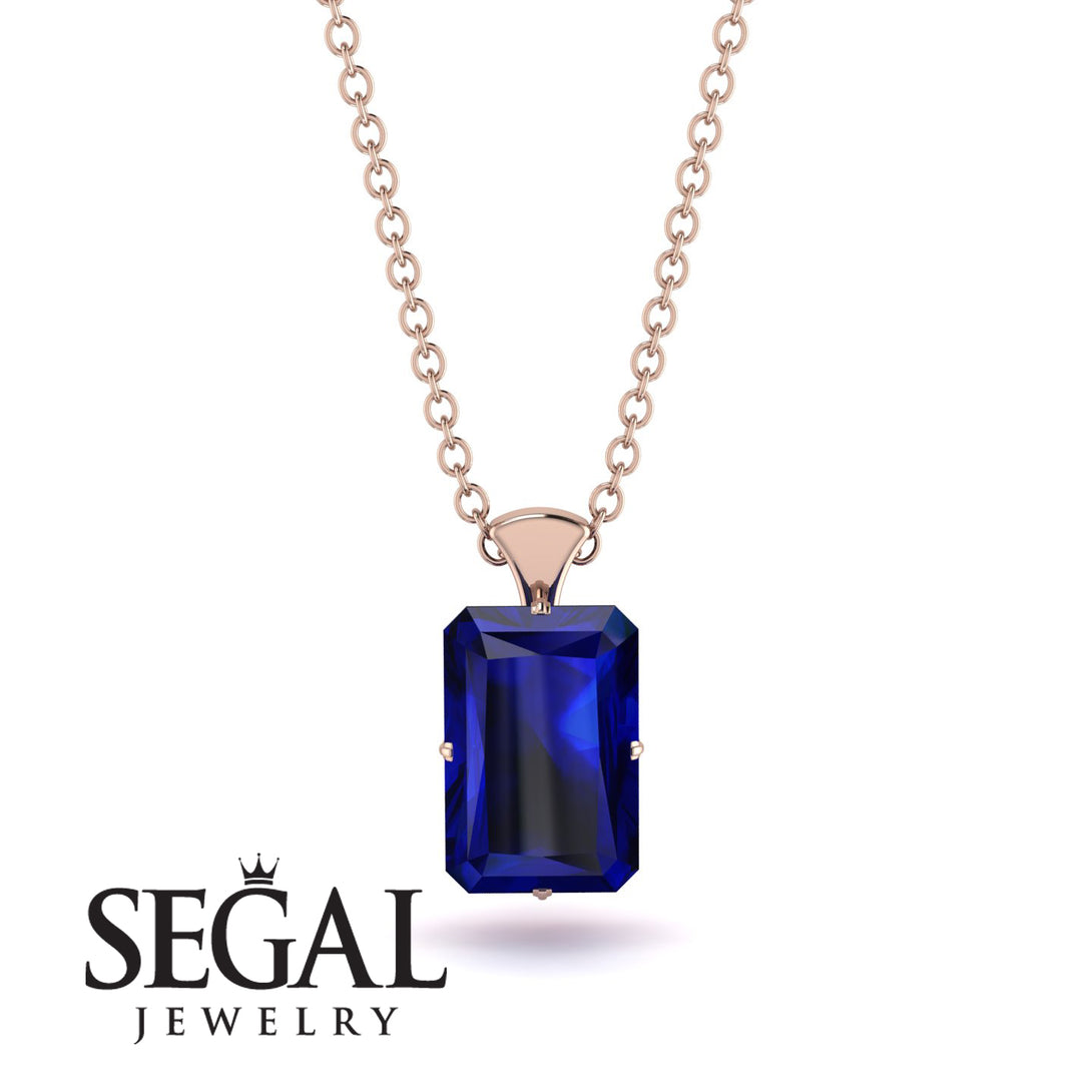 Hidden Halo Emerald Cut Sapphire Necklace - Vanessa No. 59