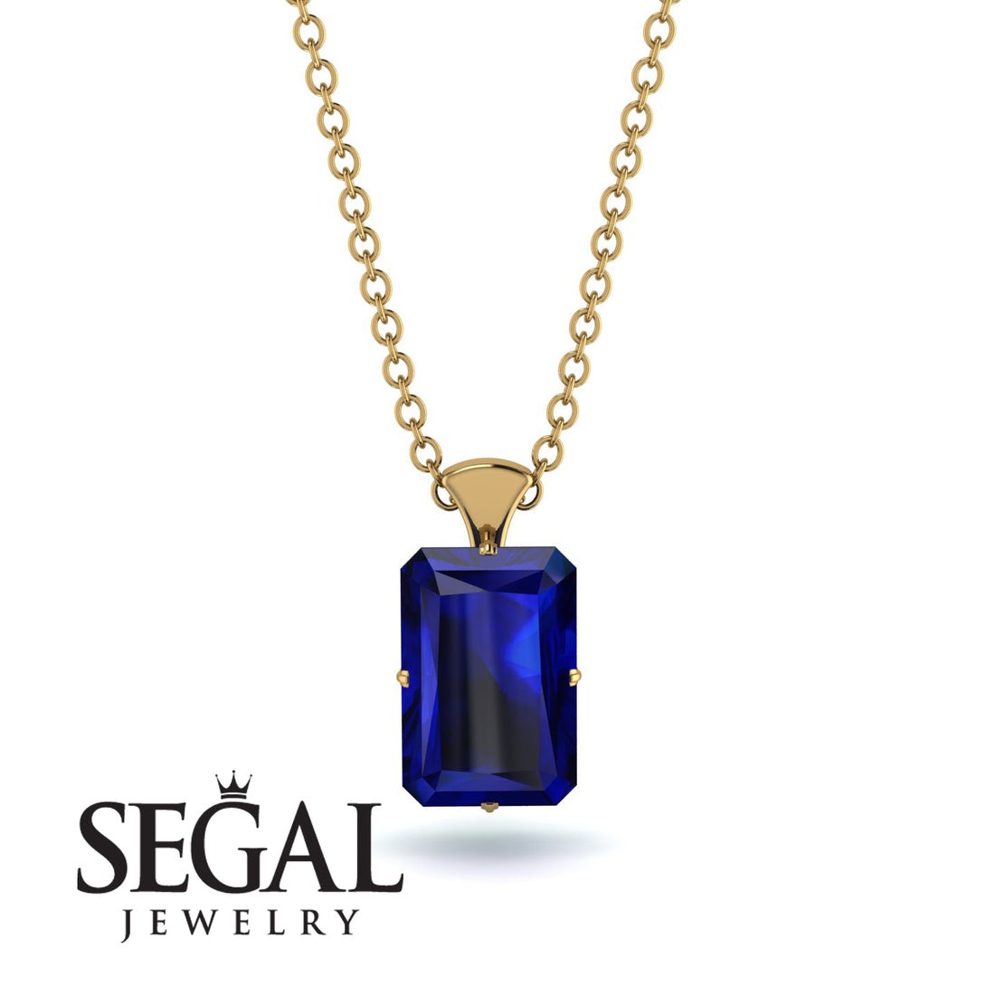 Hidden Halo Emerald Cut Sapphire Necklace - Vanessa No. 28