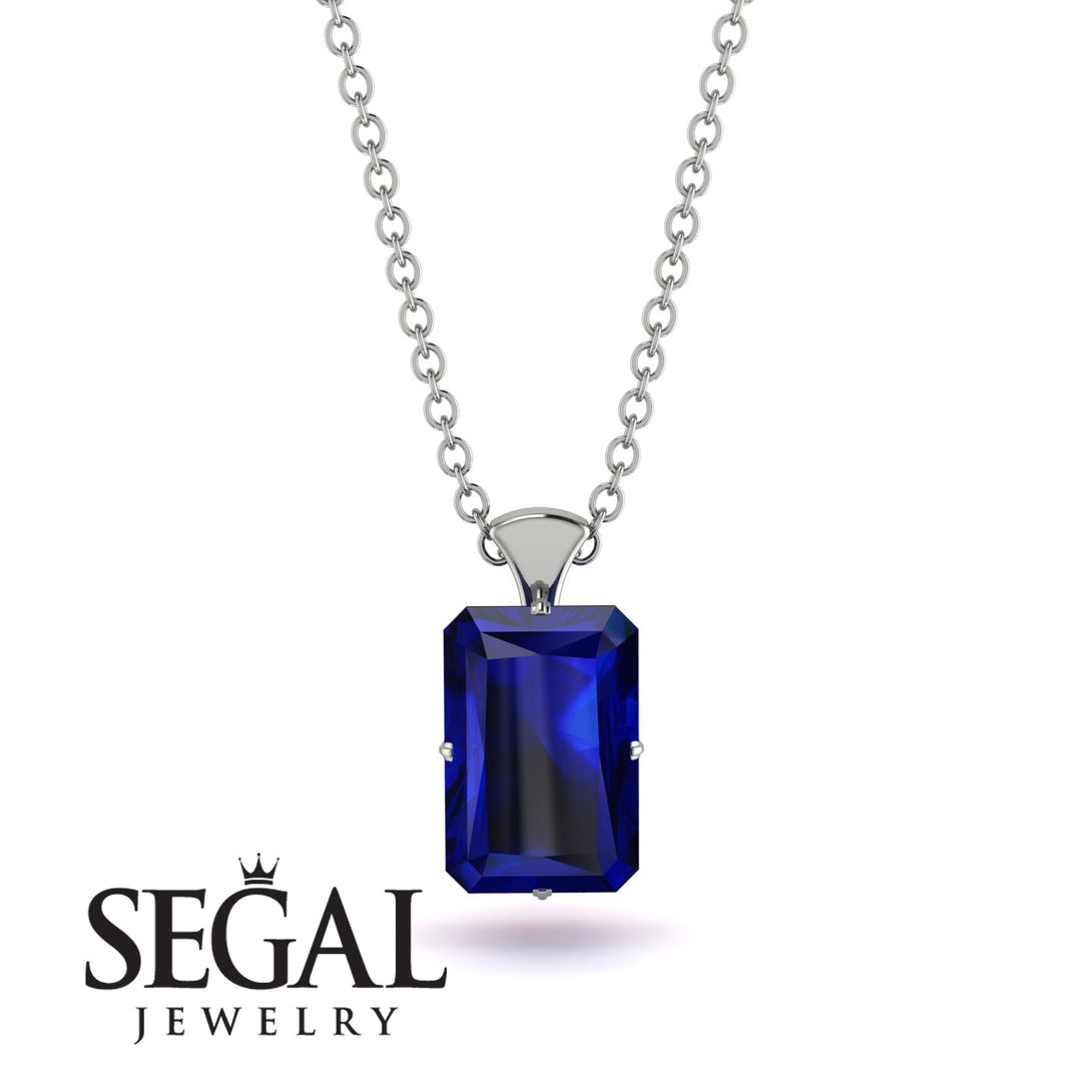 Hidden Halo Emerald Cut Sapphire Necklace - Vanessa No. 60