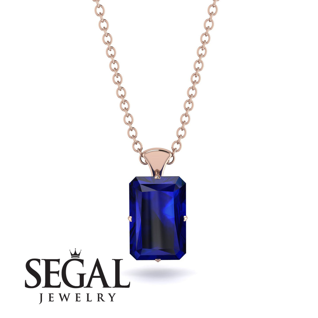 Hidden Halo Emerald Cut Sapphire Necklace - Vanessa No. 14
