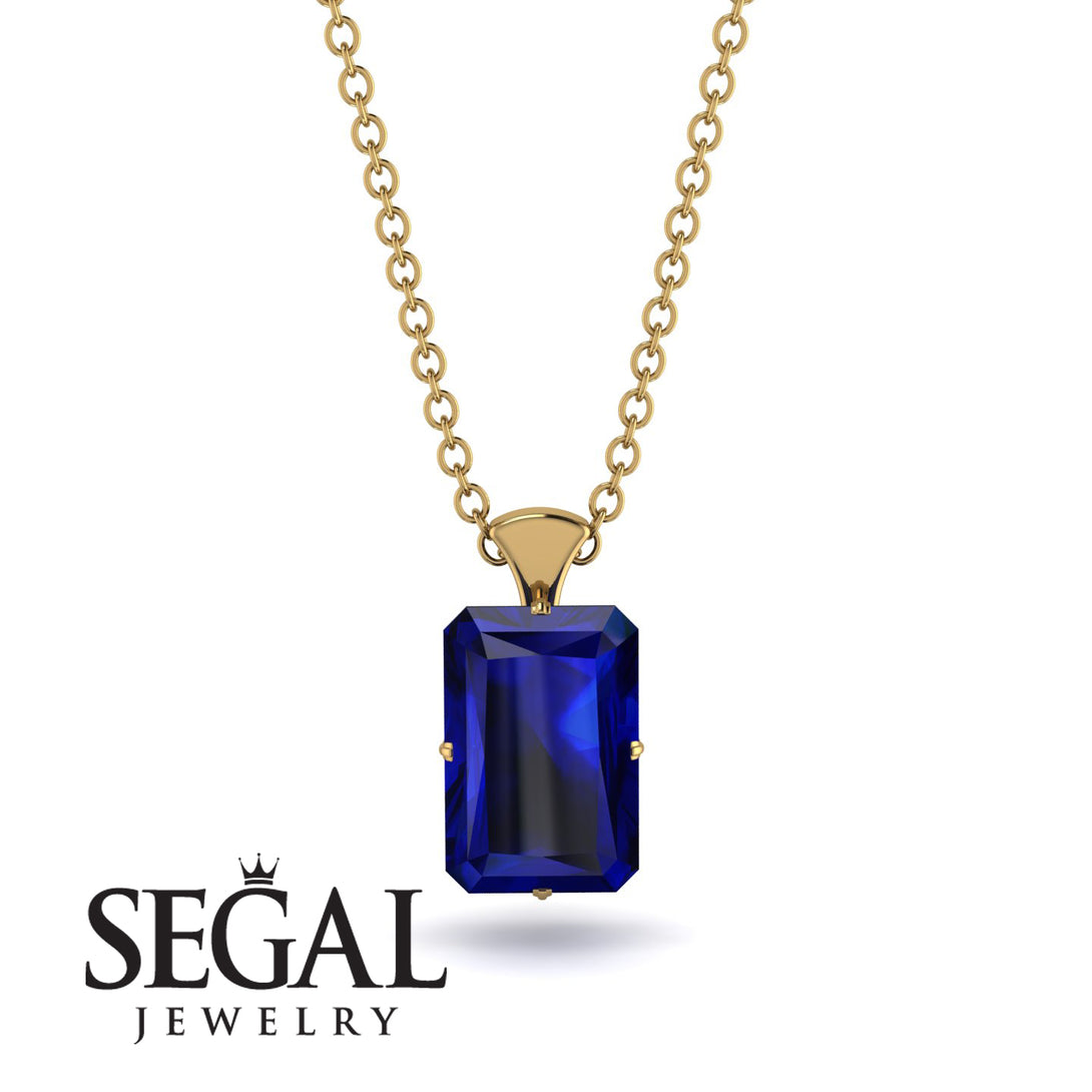 Hidden Halo Emerald Cut Sapphire Necklace - Vanessa No. 43