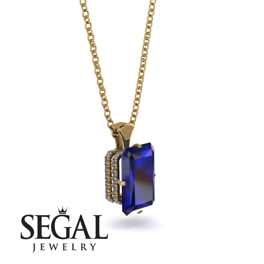 Hidden Halo Emerald Cut Sapphire Necklace - Vanessa No. 13