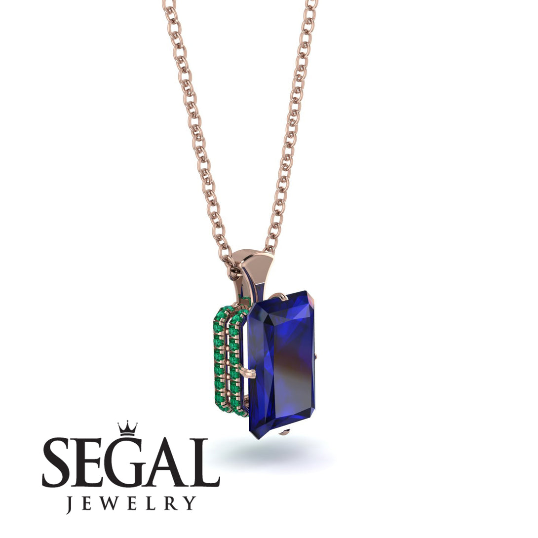 Hidden Halo Emerald Cut Sapphire Necklace - Vanessa No. 29