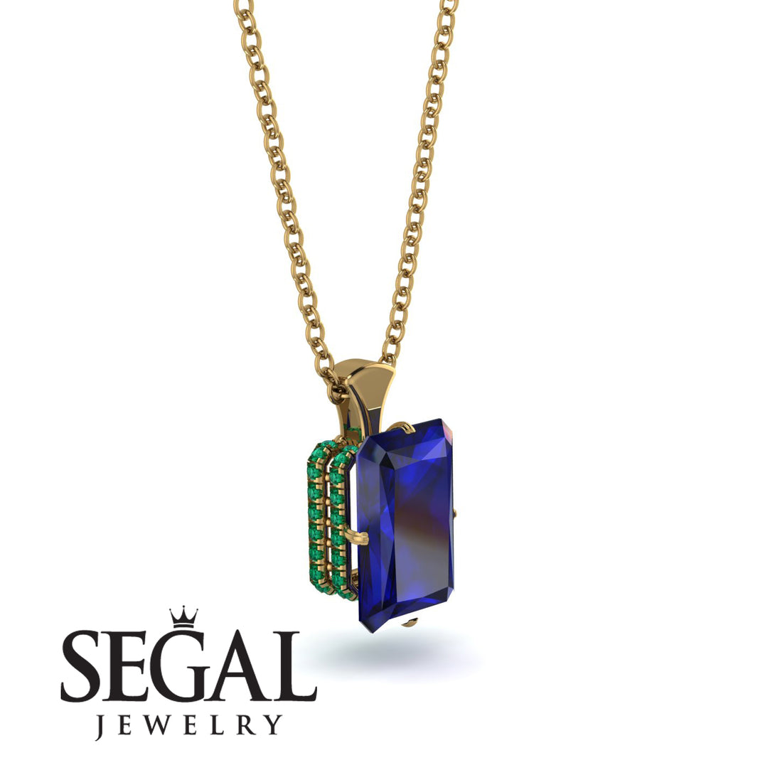 Hidden Halo Emerald Cut Sapphire Necklace - Vanessa No. 28