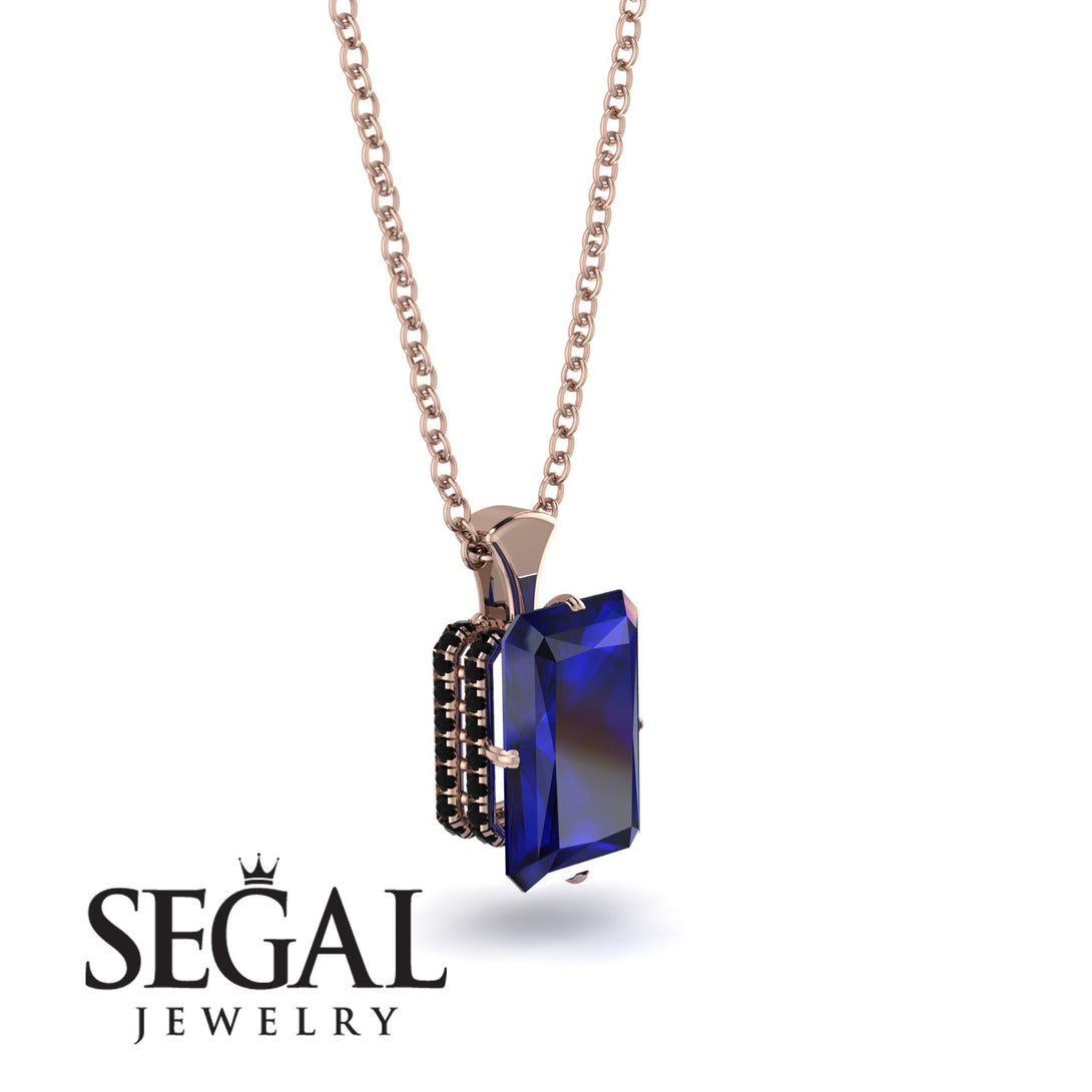 Hidden Halo Emerald Cut Sapphire Necklace - Vanessa No. 44