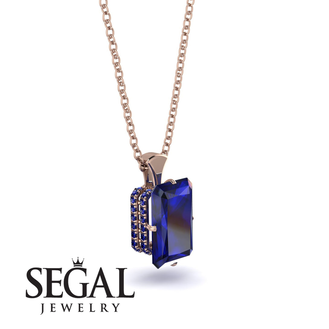 Hidden Halo Emerald Cut Sapphire Necklace - Vanessa No. 74