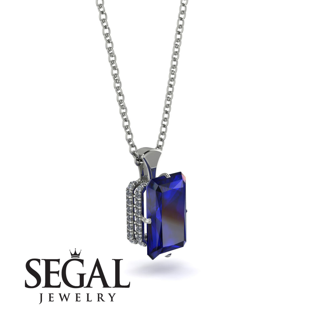 Hidden Halo Emerald Cut Sapphire Necklace - Vanessa No. 15