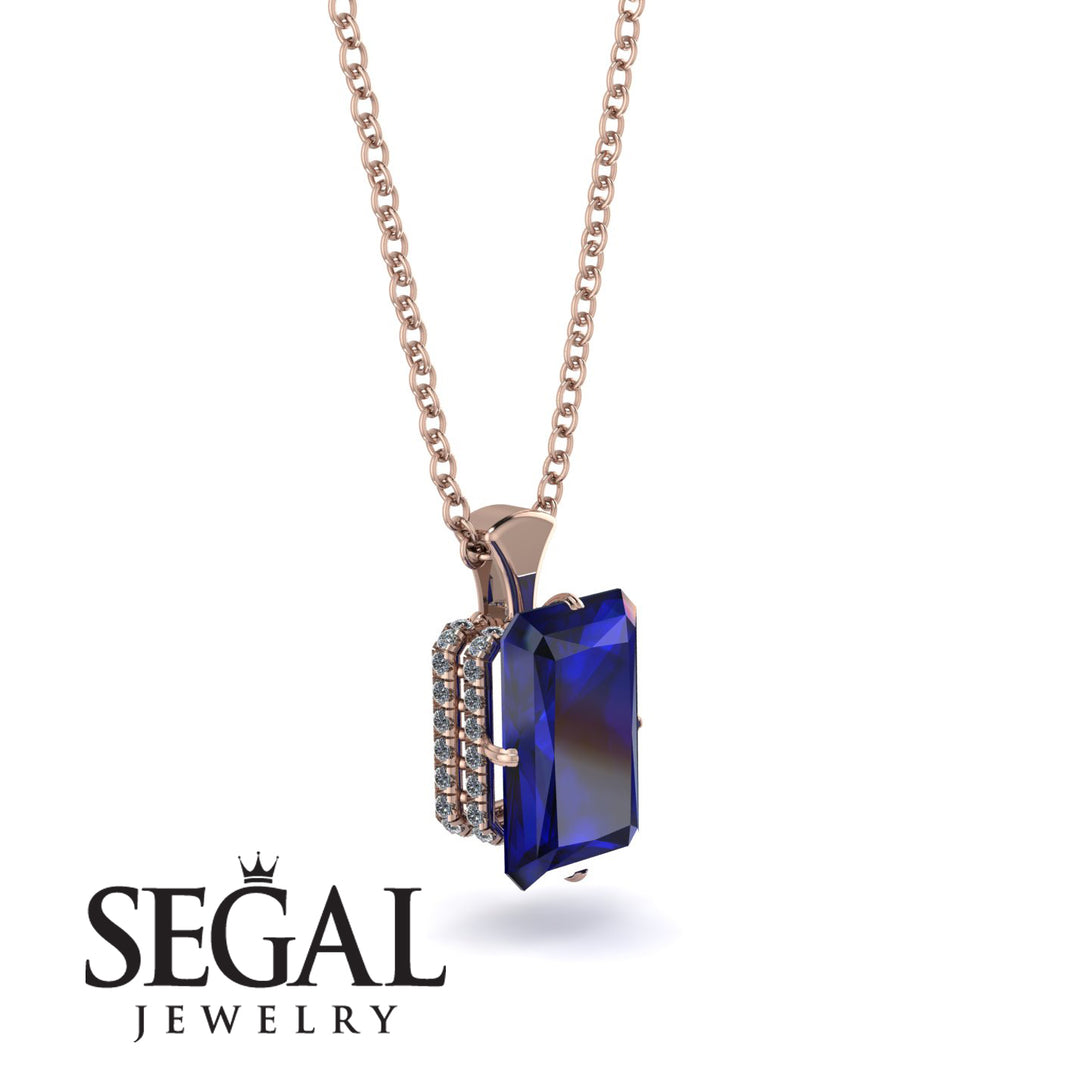 Hidden Halo Emerald Cut Sapphire Necklace - Vanessa No. 14