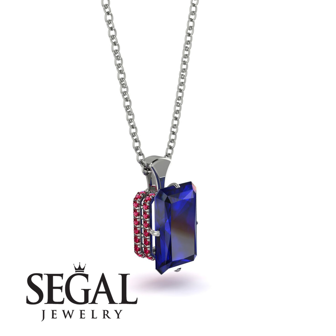 Hidden Halo Emerald Cut Sapphire Necklace - Vanessa No. 60