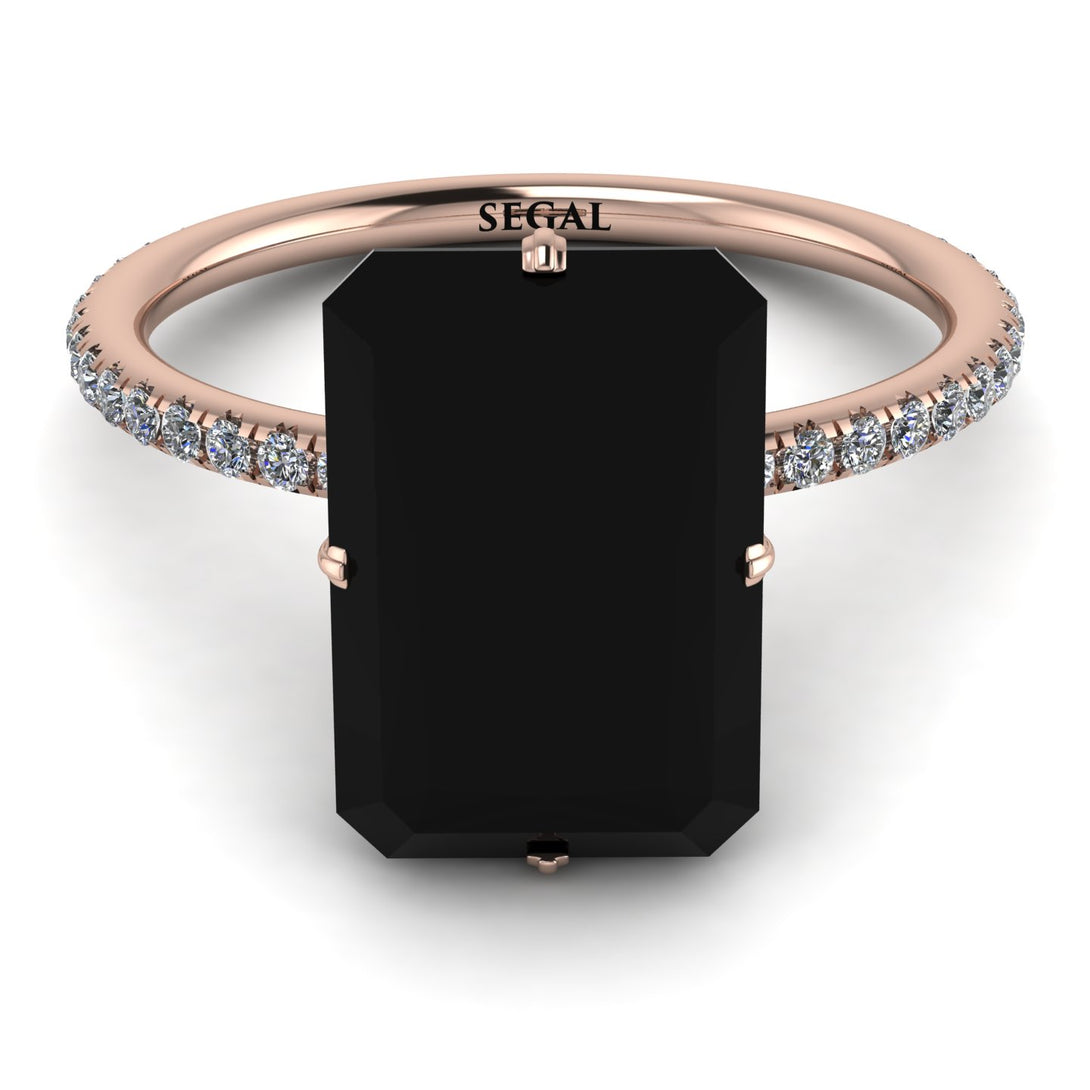 Hidden Halo Emerald Cut Black Diamond Engagement Ring - Vanessa No. 8