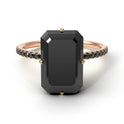 Two Tones Hidden Halo Emerald Cut Black Diamond Engagement Ring - Vanessa No. 79