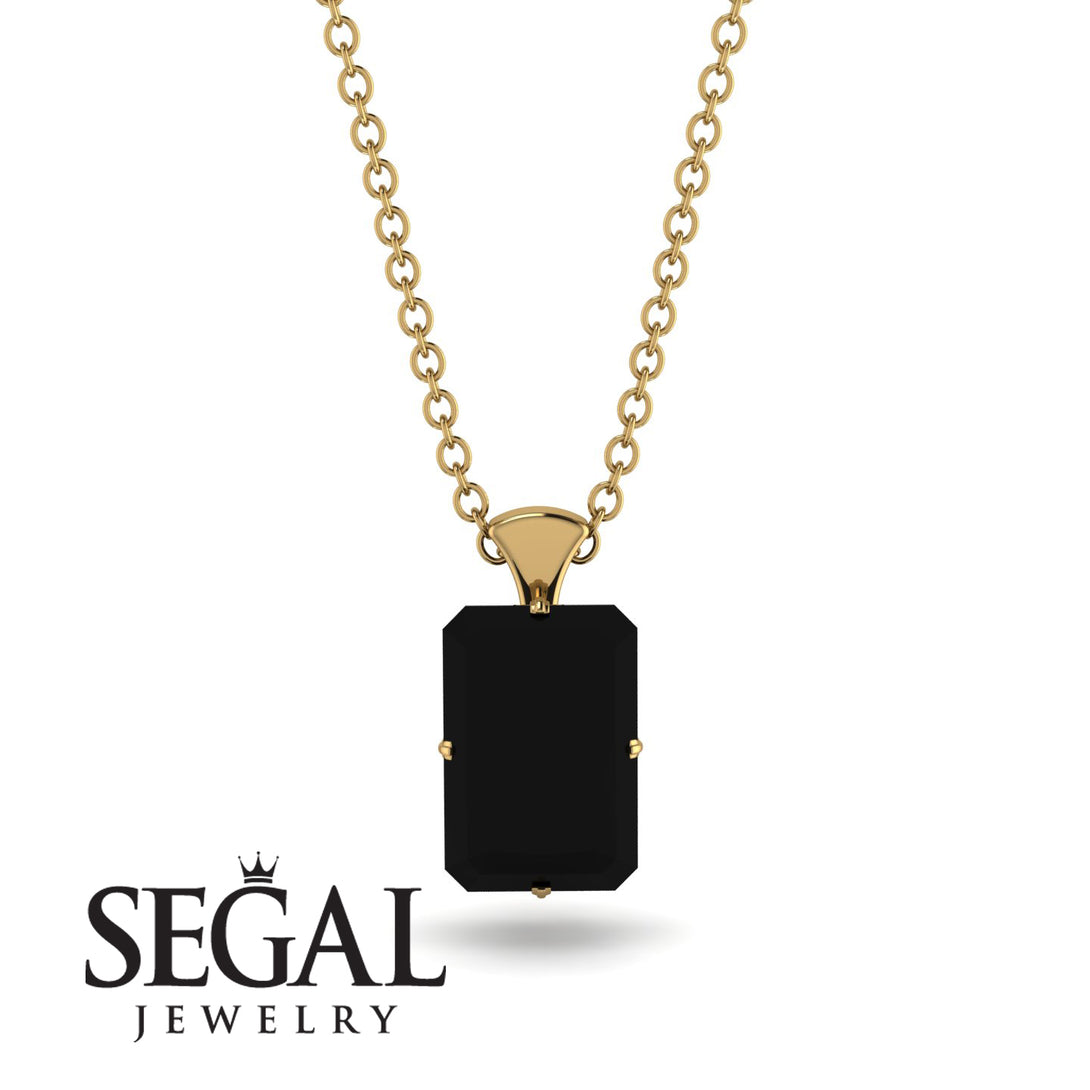 Hidden Halo Emerald Cut Black Diamond Necklace - Vanessa No. 37