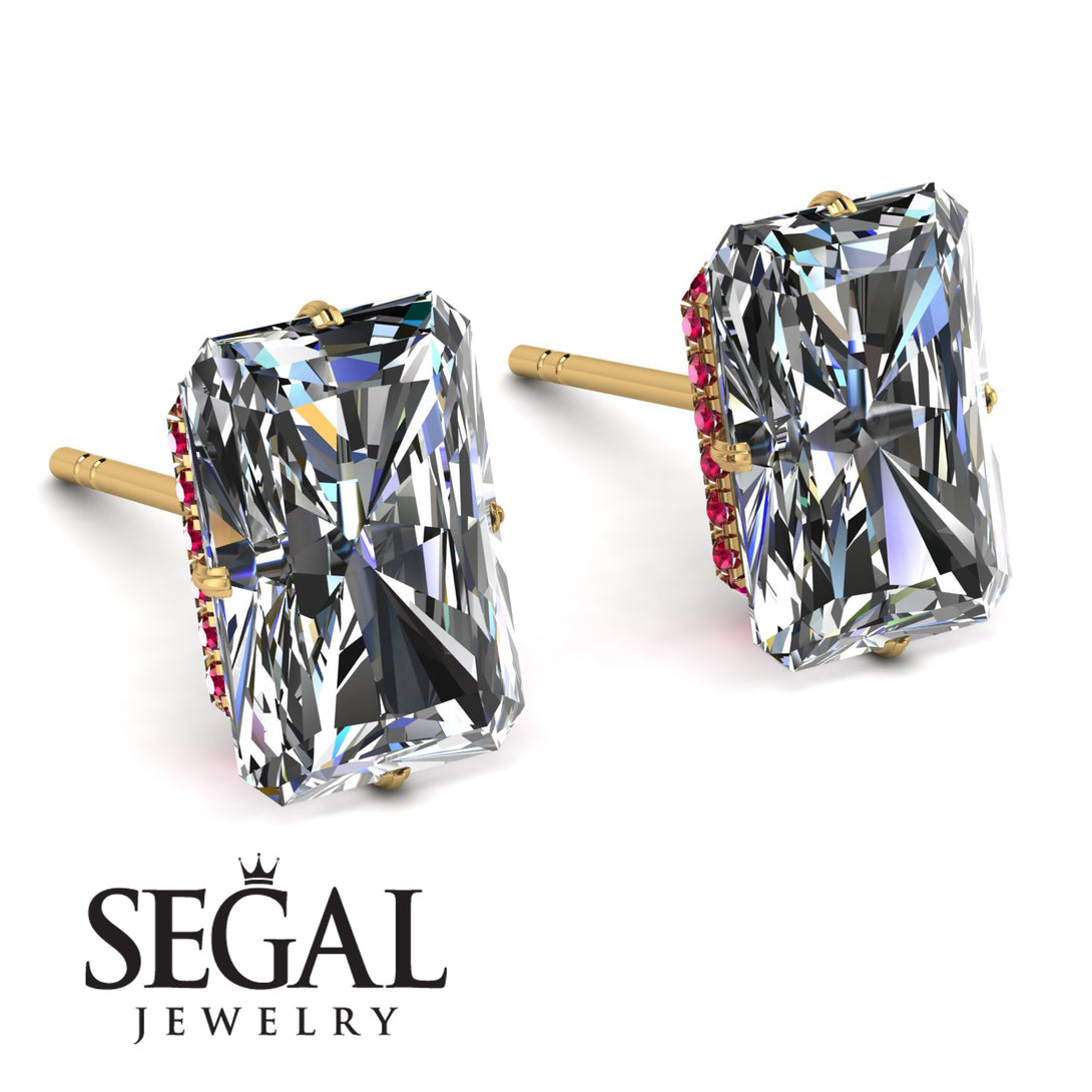 Hidden Halo Emerald Cut Diamond Earrings - Vanessa No. 46