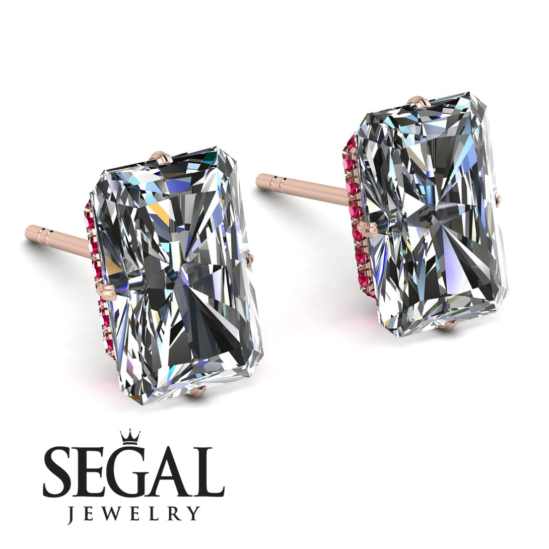 Hidden Halo Emerald Cut Diamond Earrings - Vanessa No. 47