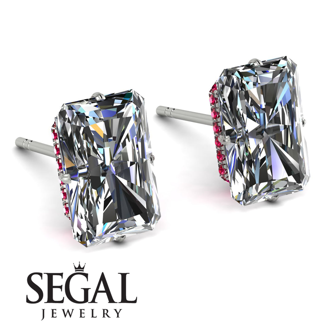 Hidden Halo Emerald Cut Diamond Earrings - Vanessa No. 48