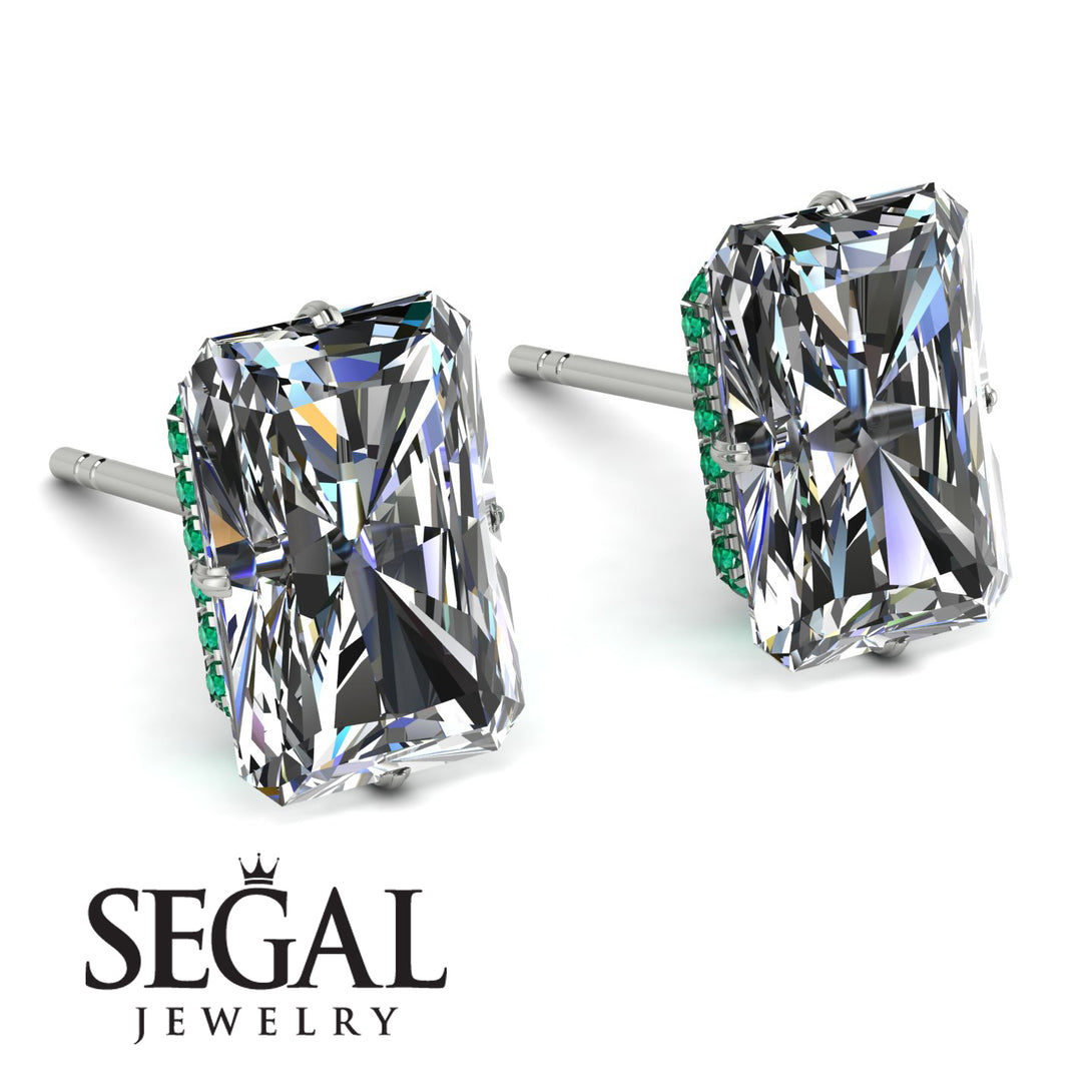Hidden Halo Emerald Cut Diamond Earrings - Vanessa No. 18