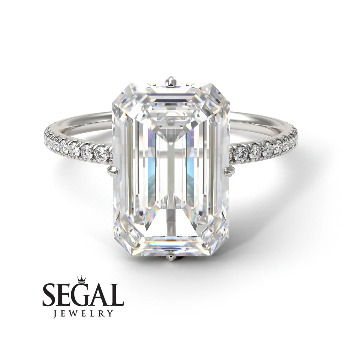 Hidden Halo Emerald Cut Diamond Engagement Ring - Vanessa No. 3
