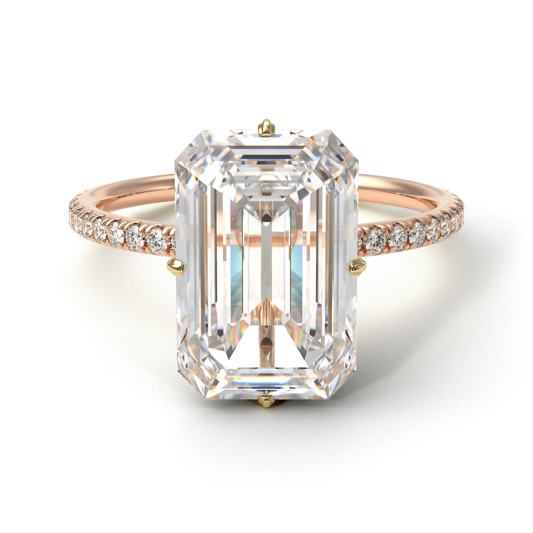 Two Tones Hidden Halo Emerald Cut Diamond Engagement Ring - Vanessa No. 76