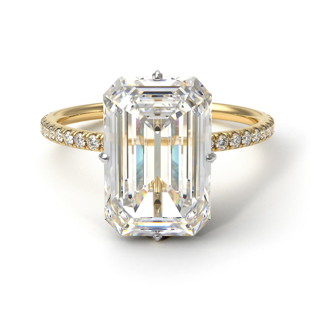 Two Tones Hidden Halo Emerald Cut Diamond Engagement Ring - Vanessa No. 77