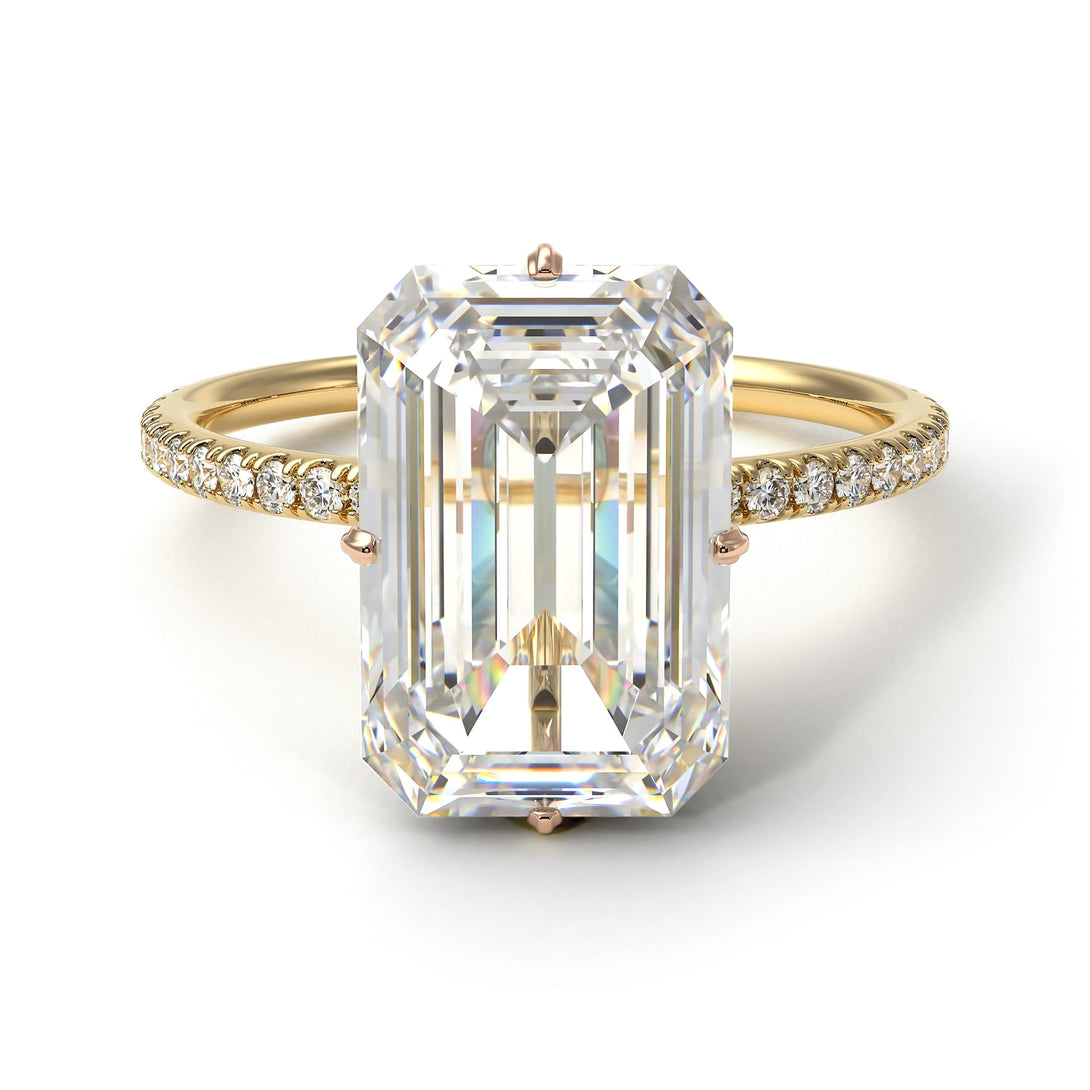 Two Tones Hidden Halo Emerald Cut Diamond Engagement Ring - Vanessa No. 76