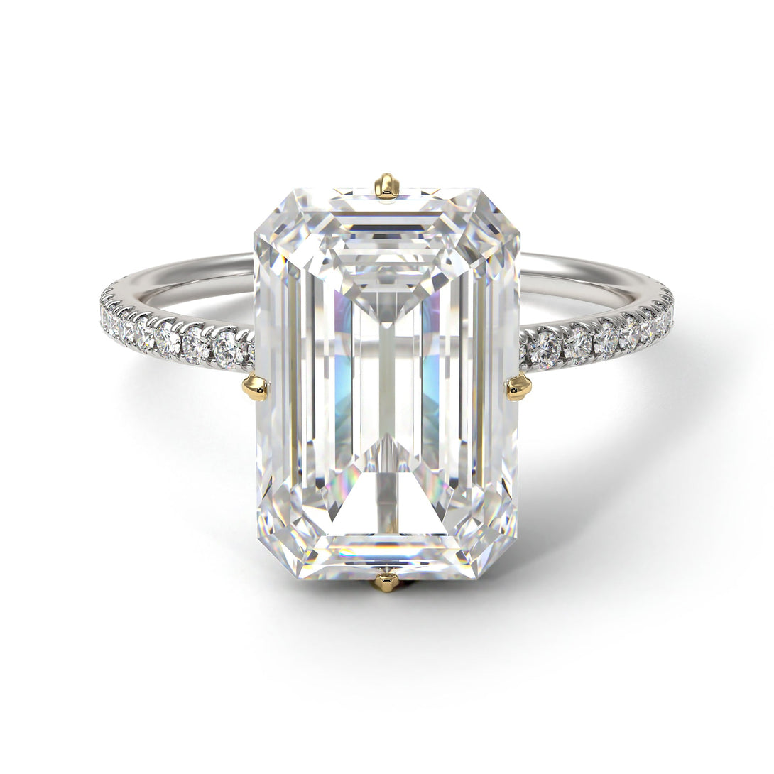 Two Tones Hidden Halo Emerald Cut Diamond Engagement Ring - Vanessa No. 77