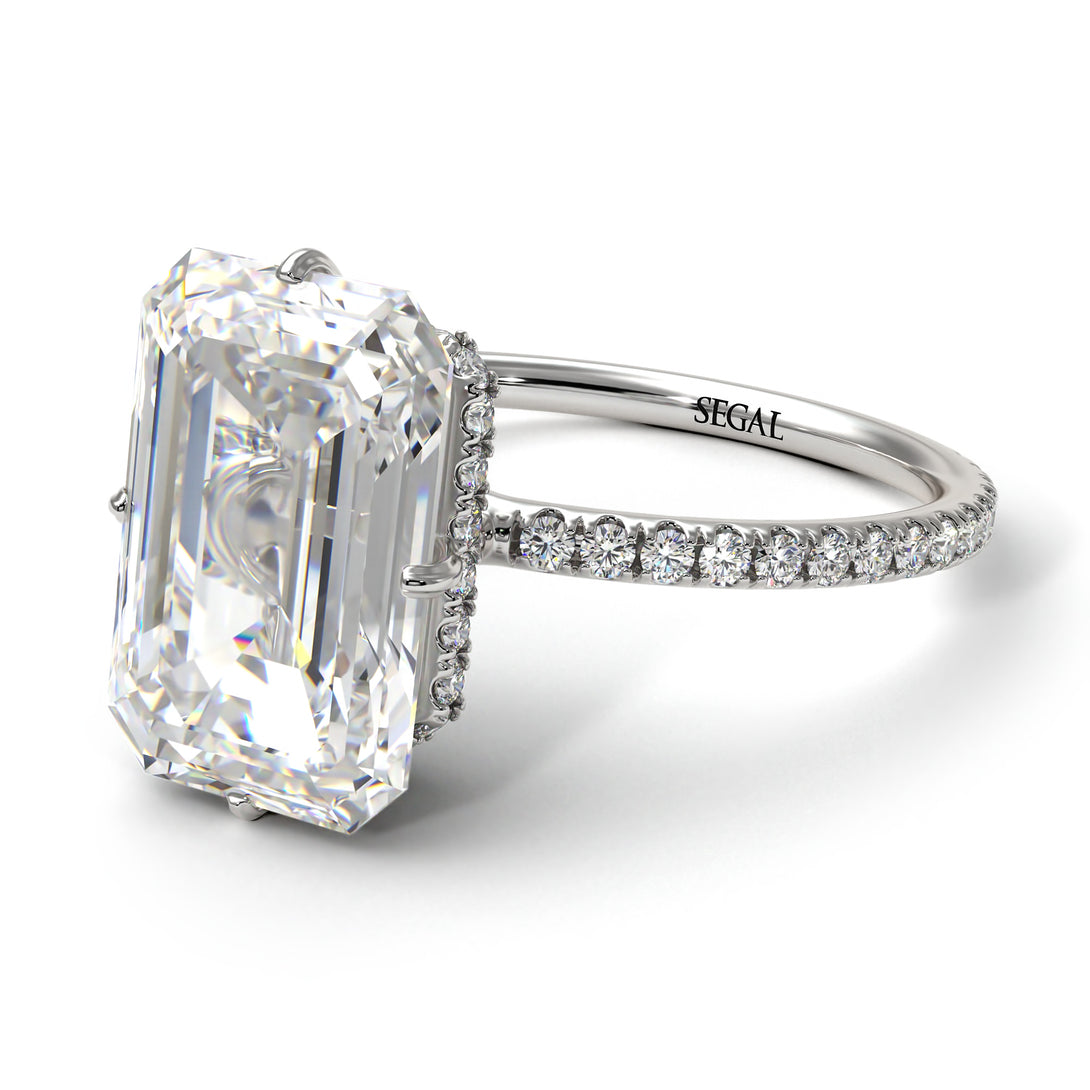 Hidden Halo Emerald Cut Diamond Engagement Ring - Vanessa No. 3