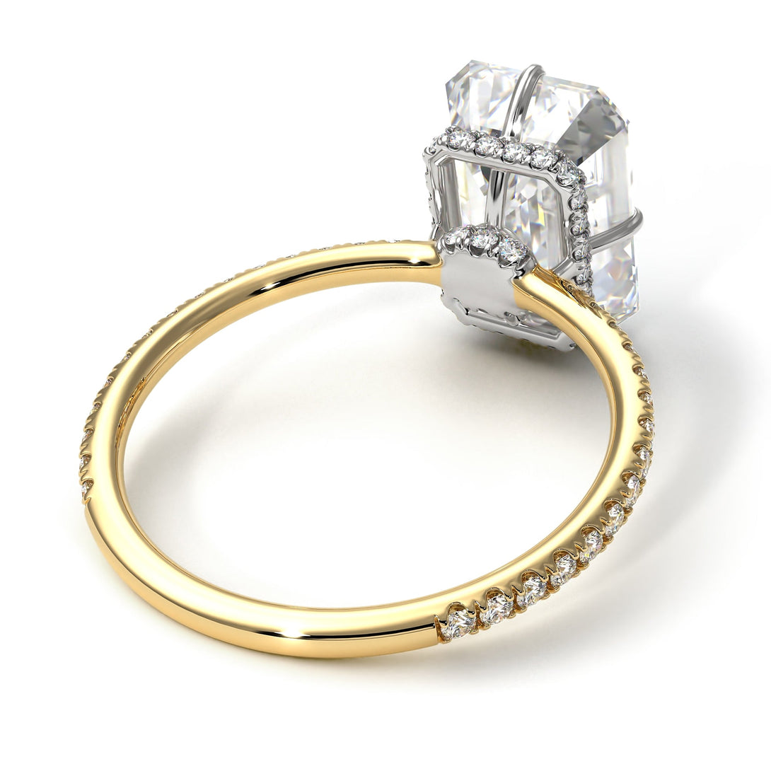 Two Tones Hidden Halo Emerald Cut Diamond Engagement Ring - Vanessa No. 77