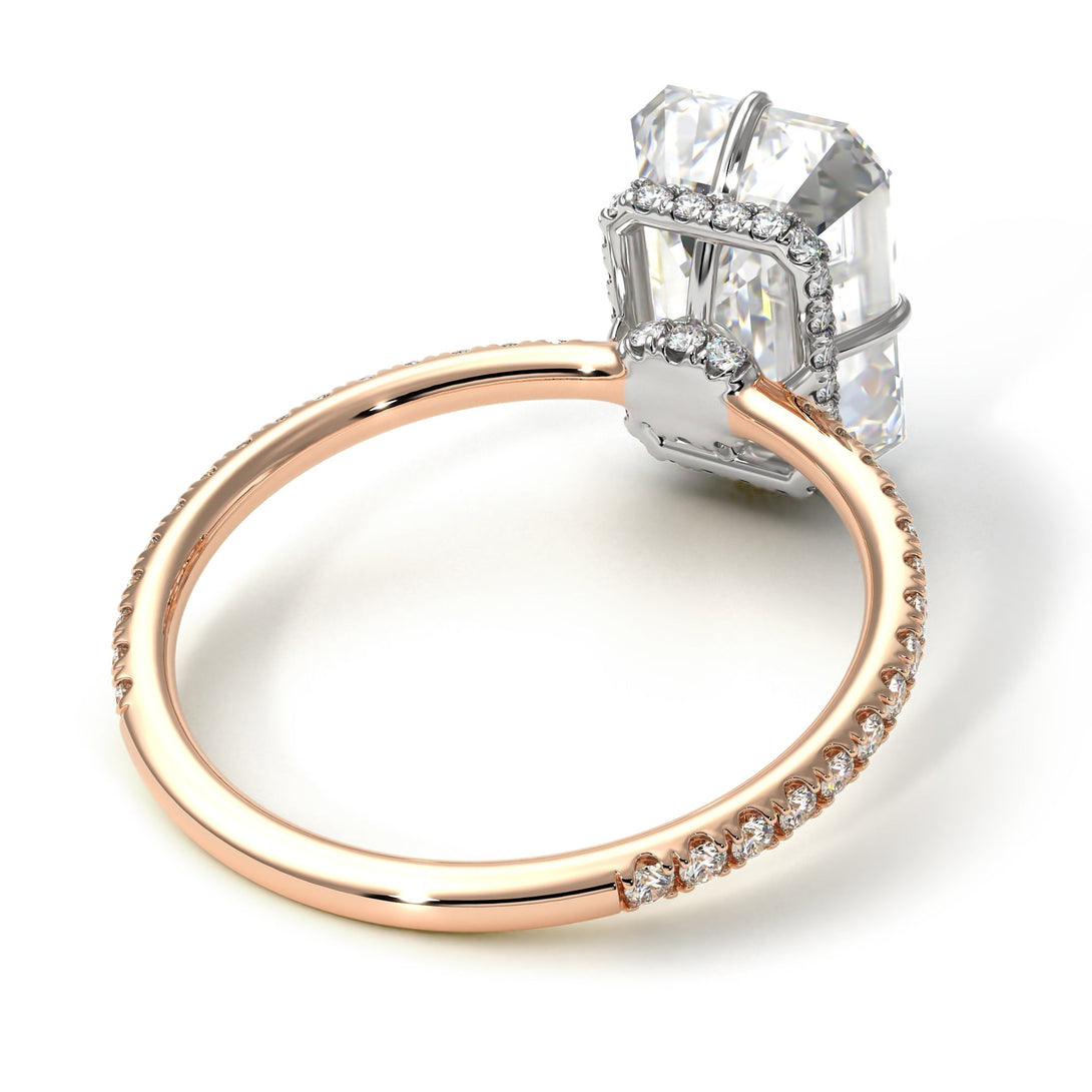 Two Tones Hidden Halo Emerald Cut Diamond Engagement Ring - Vanessa No. 78