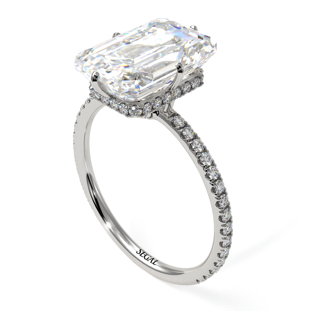 Hidden Halo Emerald Cut Diamond Engagement Ring - Vanessa No. 3