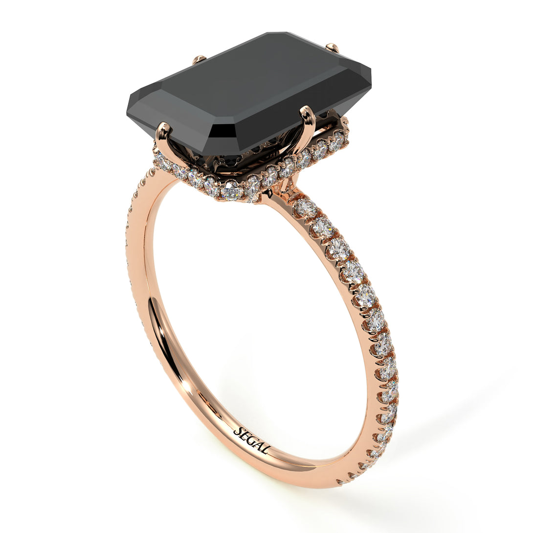 Hidden Halo Emerald Cut Black Diamond Engagement Ring - Vanessa No. 8