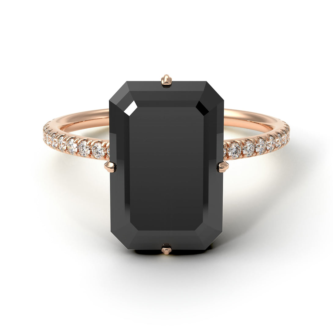 Hidden Halo Emerald Cut Black Diamond Engagement Ring - Vanessa No. 8
