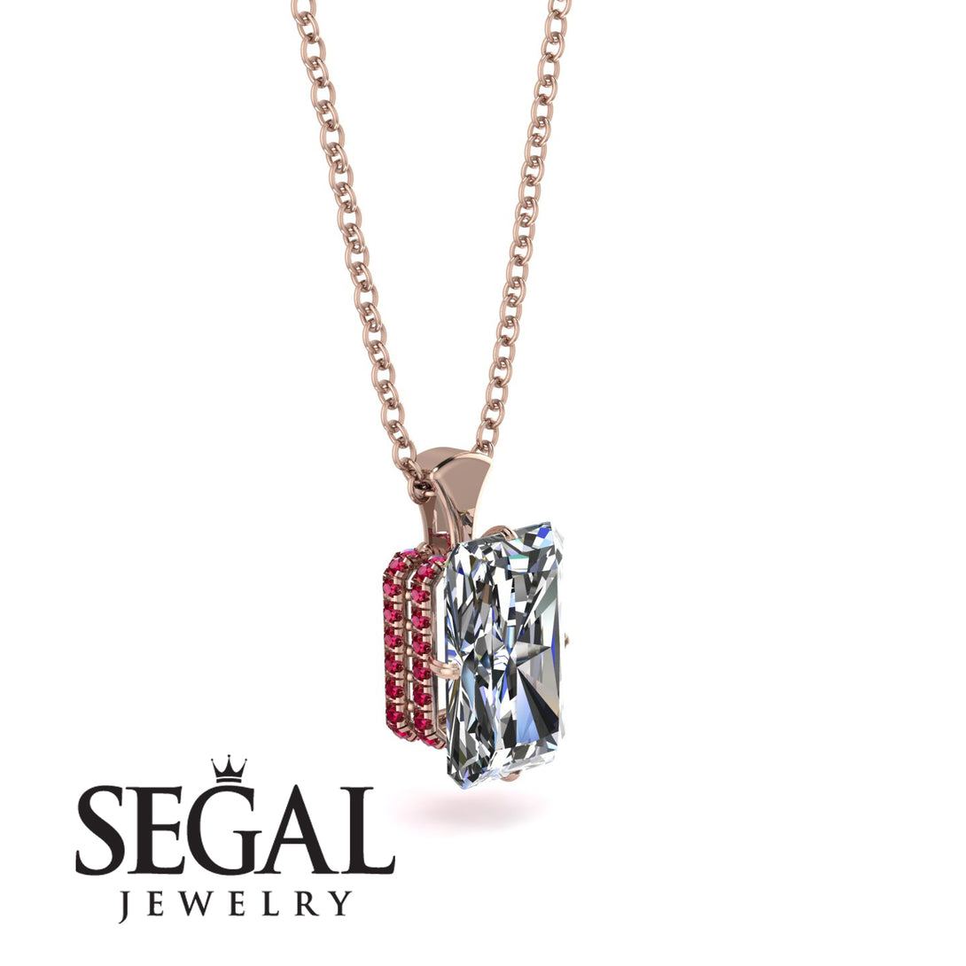 Hidden Halo Emerald Cut Diamond Necklace - Vanessa No. 47
