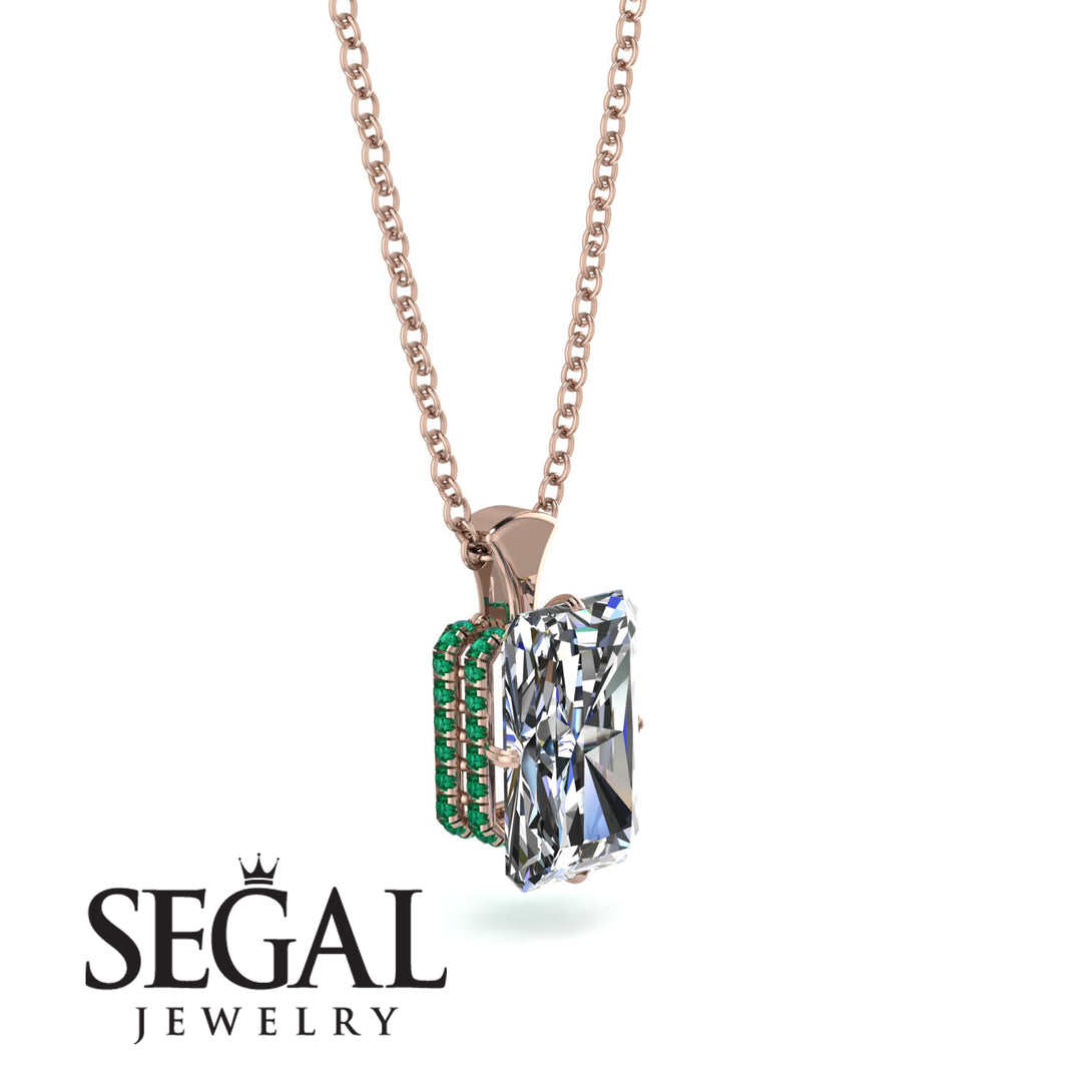 Hidden Halo Emerald Cut Diamond Necklace - Vanessa No. 17
