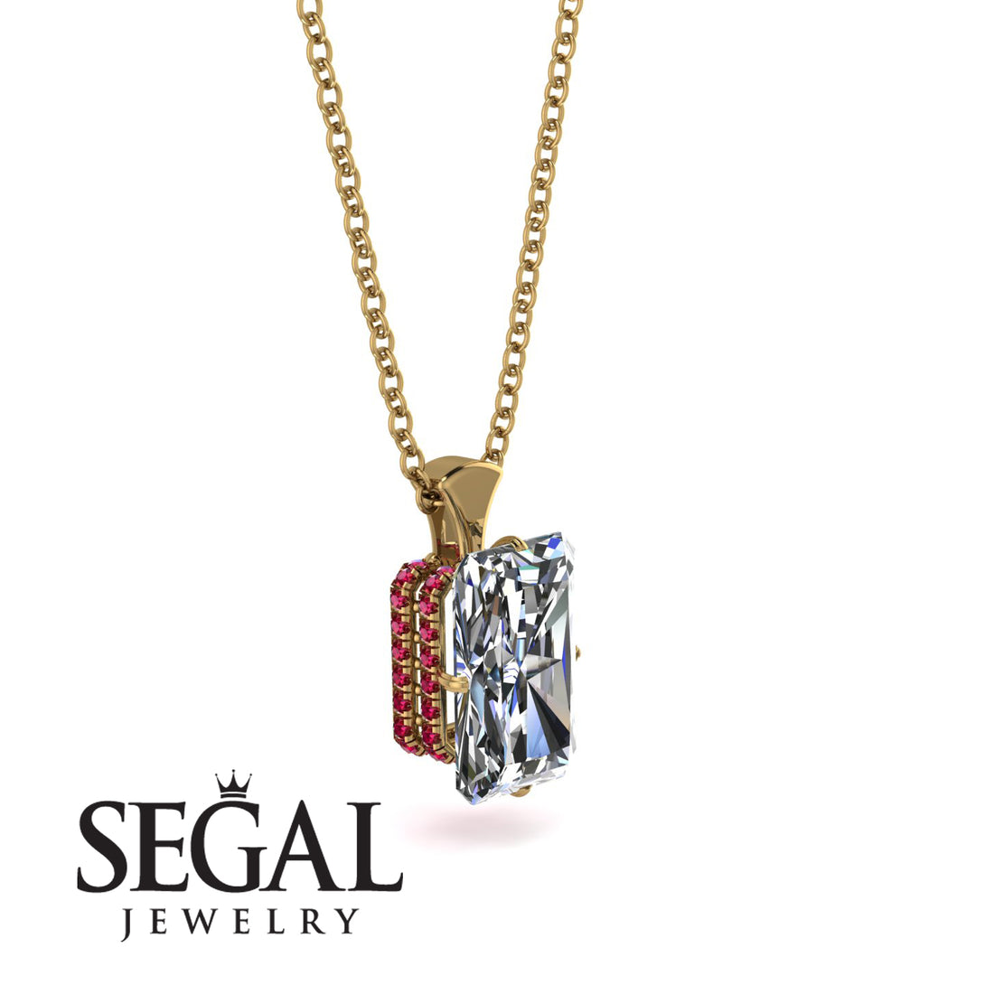 Hidden Halo Emerald Cut Diamond Necklace - Vanessa No. 46