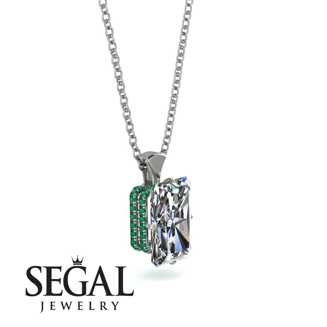 Hidden Halo Emerald Cut Diamond Necklace - Vanessa No. 18