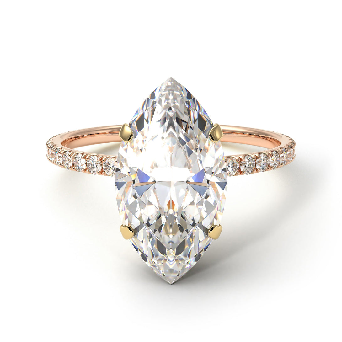 Two Tones Hidden Halo Marquise Diamond Engagement Ring - Journey No. 76