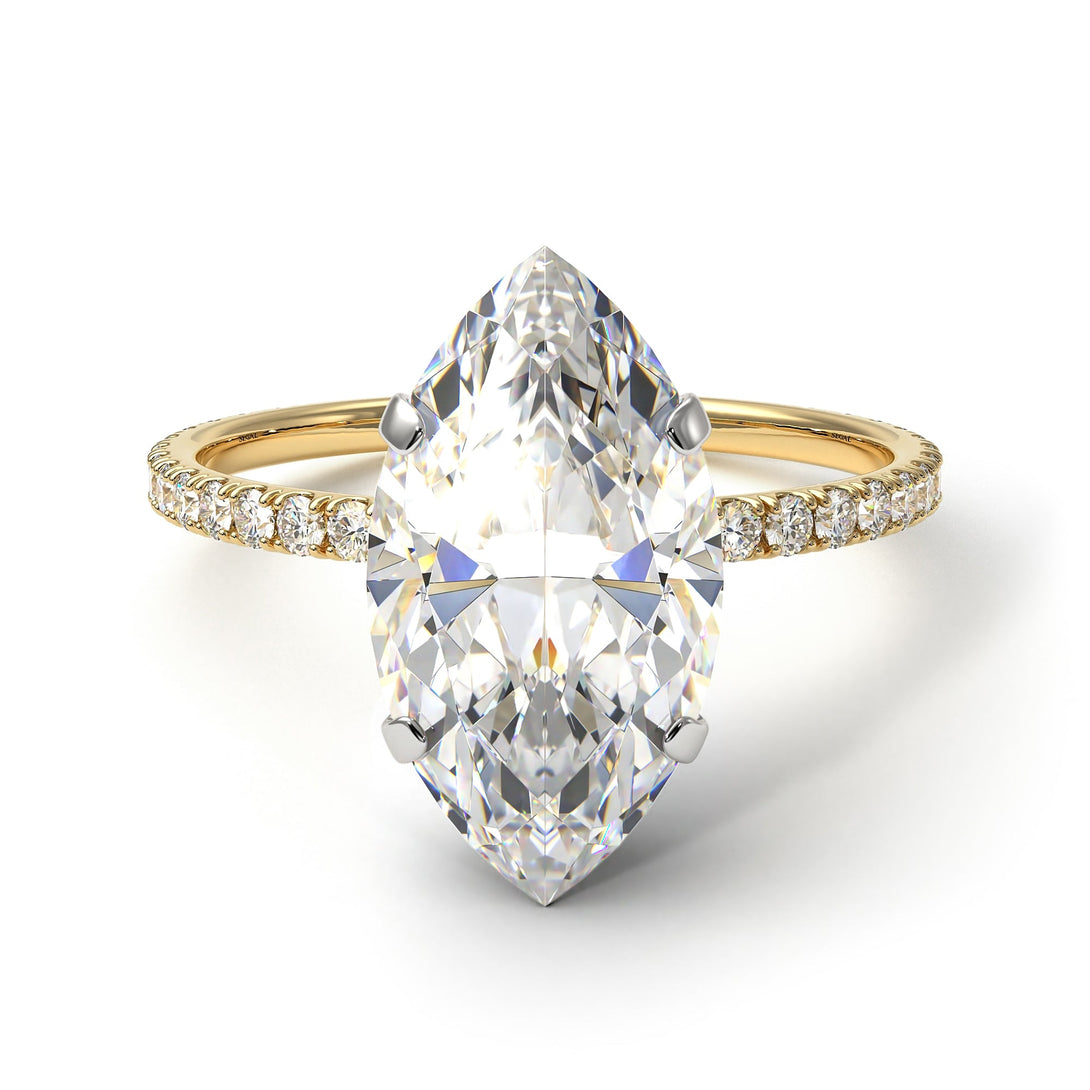 Two Tones Hidden Halo Marquise Diamond Engagement Ring - Journey No. 77