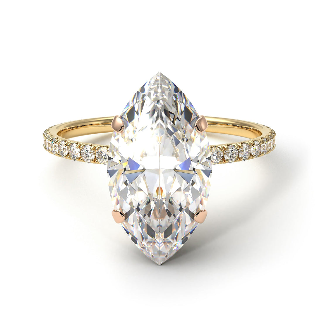 Two Tones Hidden Halo Marquise Diamond Engagement Ring - Journey No. 76