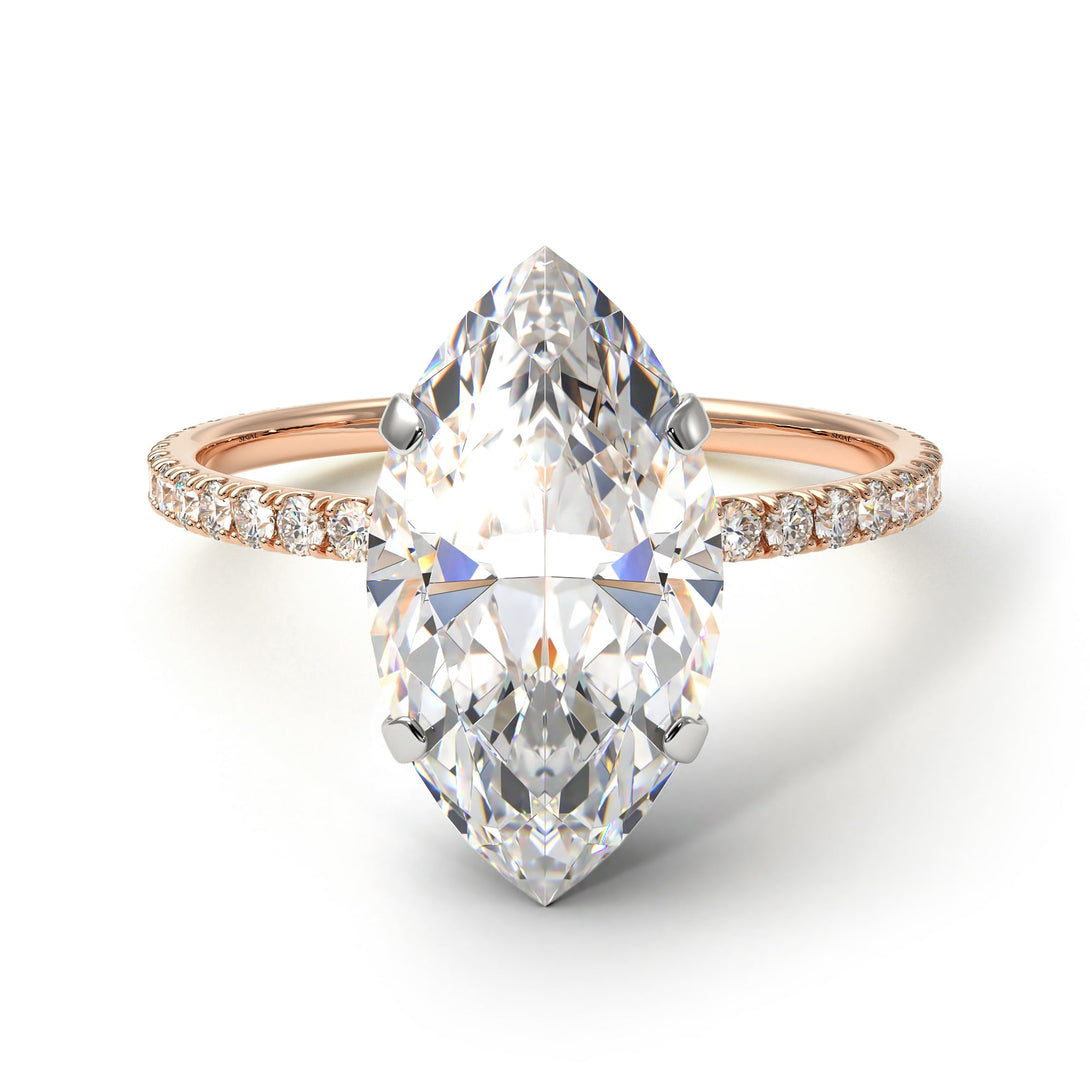 Two Tones Hidden Halo Marquise Diamond Engagement Ring - Journey No. 78