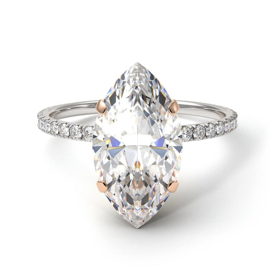 Two Tones Hidden Halo Marquise Diamond Engagement Ring - Journey No. 78