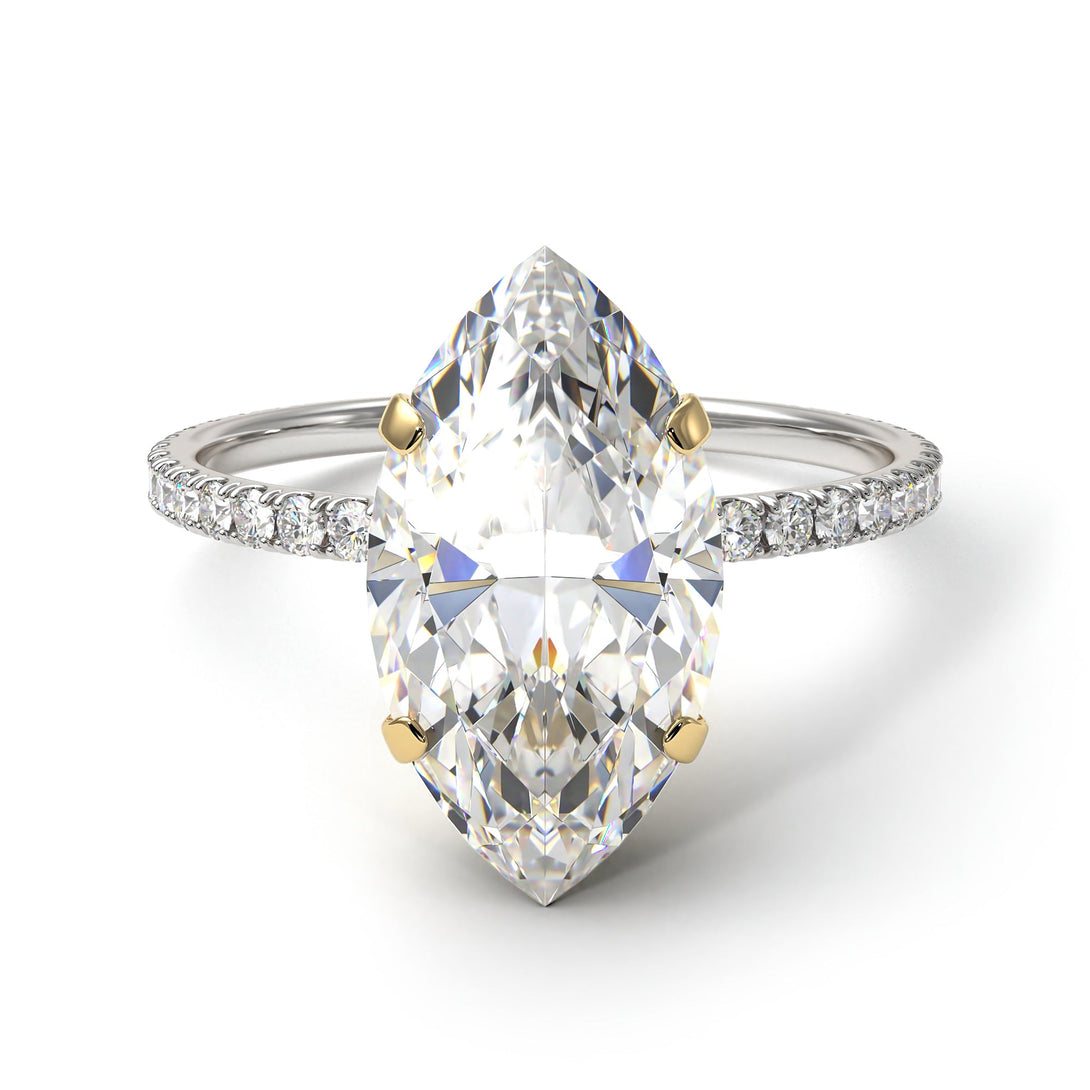 Two Tones Hidden Halo Marquise Diamond Engagement Ring - Journey No. 77