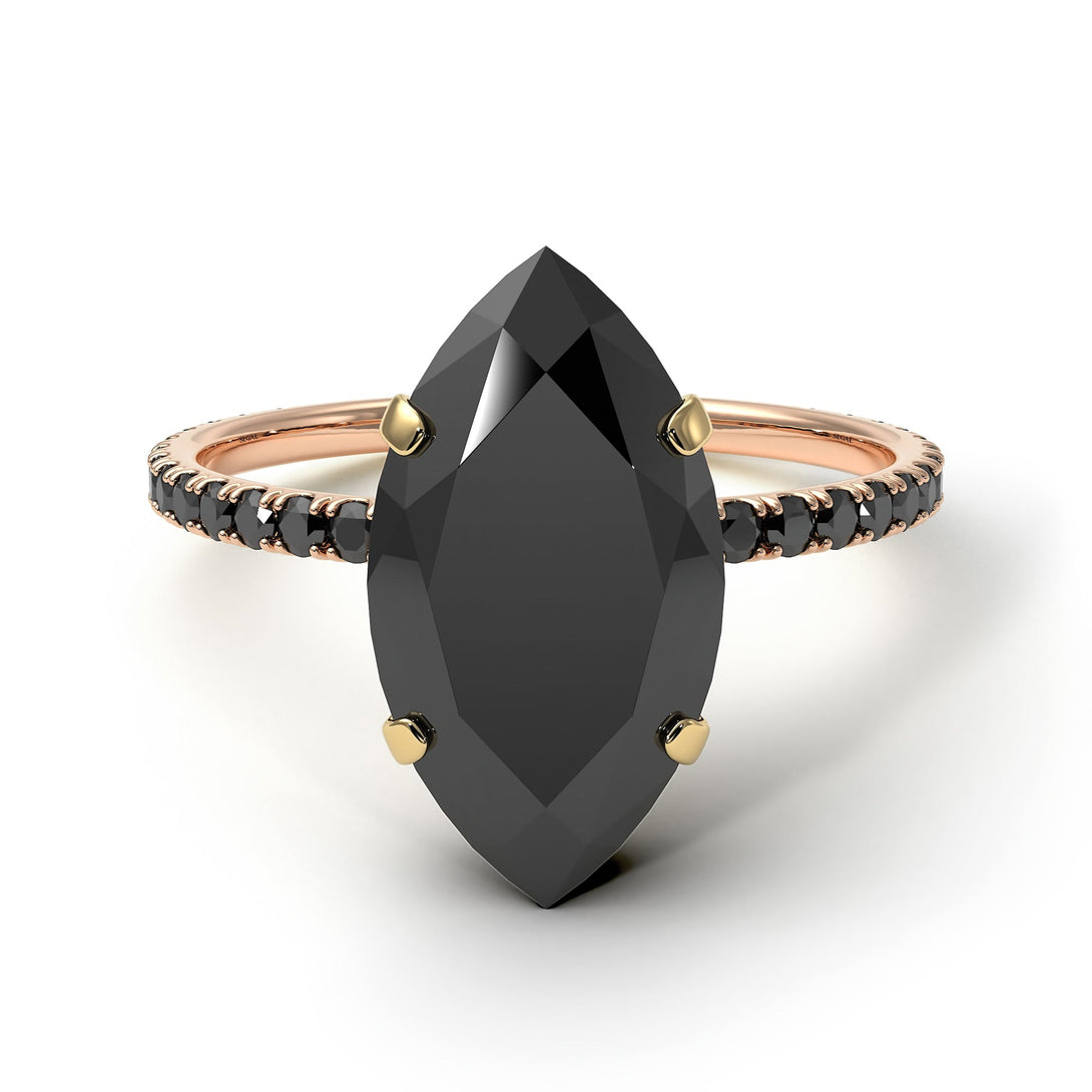 Two Tones Hidden Halo Marquise Black Diamond Engagement Ring - Journey No. 79