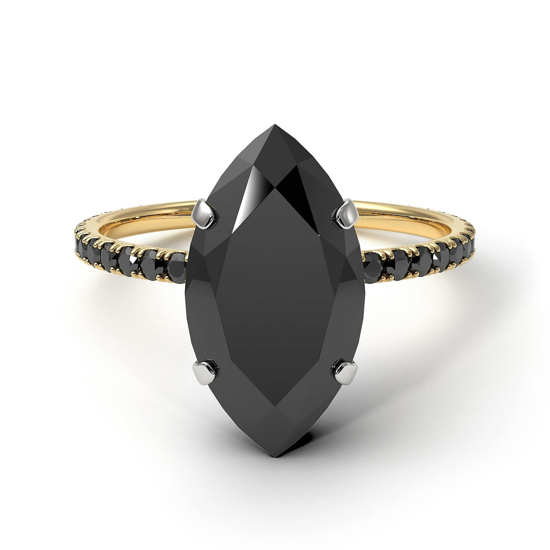 Two Tones Hidden Halo Marquise Black Diamond Engagement Ring - Journey No. 80
