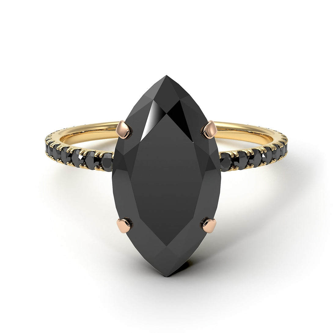 Two Tones Hidden Halo Marquise Black Diamond Engagement Ring - Journey No. 79