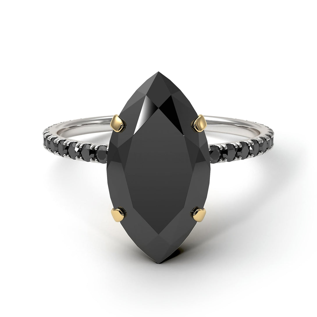 Two Tones Hidden Halo Marquise Black Diamond Engagement Ring - Journey No. 80