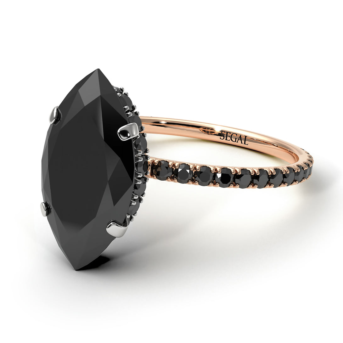 Two Tones Hidden Halo Marquise Black Diamond Engagement Ring - Journey No. 81