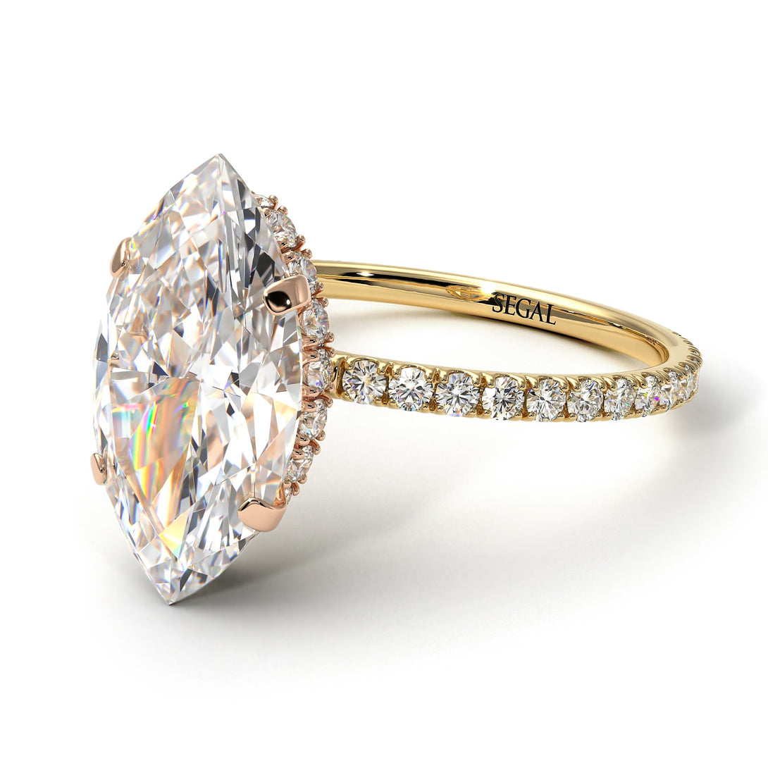 Two Tones Hidden Halo Marquise Diamond Engagement Ring - Journey No. 76
