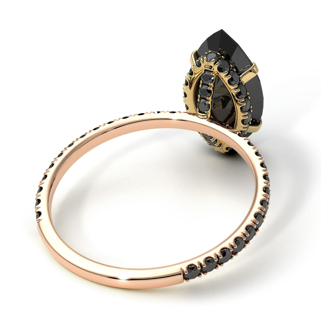 Two Tones Hidden Halo Marquise Black Diamond Engagement Ring - Journey No. 79